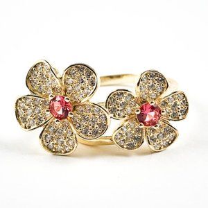 Elegant Cute Double Flower CZ Gold Silver Ring